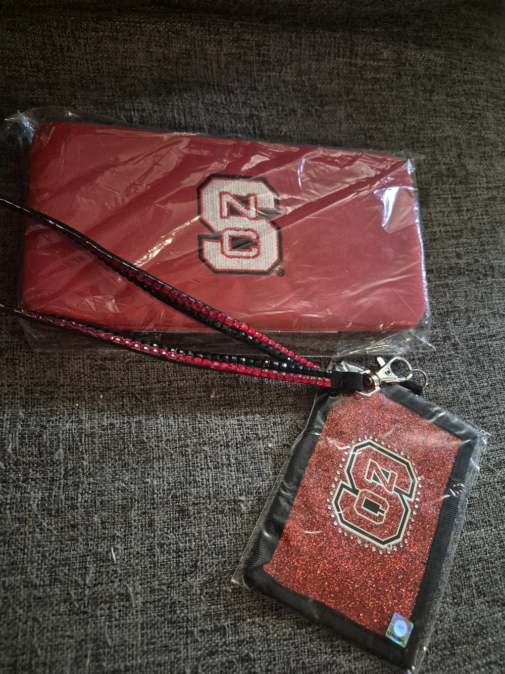 NC STATE Red Glitter ID Wallet With Lanyard  And  Clutch Wallet Purse
